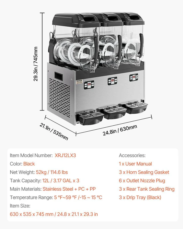 Alt view image 7 of 8 - Commercial Slushy Machine, 12Lx3 Triple Tank Frozen Drink Machine, 144 Cups Stainless Steel Margarita Smoothie Frozen Drink Maker, Slushie Maker for Home Party Restaurants Cafe Bars
