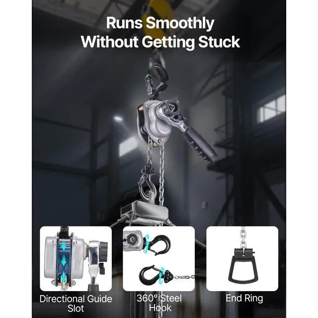 Alt view image 6 of 8 - VEVOR Manual Lever Chain Hoist, 1/4T 550LBS Capacity Heavy Duty Come Along, 5FT Lift G80 Alloy Steel Chain With Dual Pawl Mechanical Brake,360°Rotating Hooks, for Warehouse Construction Garage