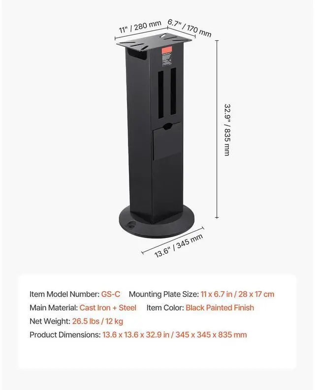 Alt view image 8 of 8 - VEVOR Bench Grinder Stand, Heavy-Duty Bench Grinder and Vise Floor Pedestal with 11" x 6.7" Mounting Plate, Grinding Wheel Storage Compartments & Cast Iron Base, Compatible with Most Bench Grinders