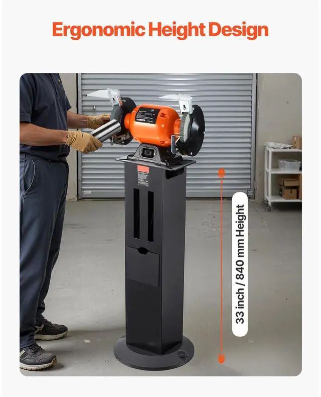 Alt view image 6 of 8 - VEVOR Bench Grinder Stand, Heavy-Duty Bench Grinder and Vise Floor Pedestal with 11" x 6.7" Mounting Plate, Grinding Wheel Storage Compartments & Cast Iron Base, Compatible with Most Bench Grinders