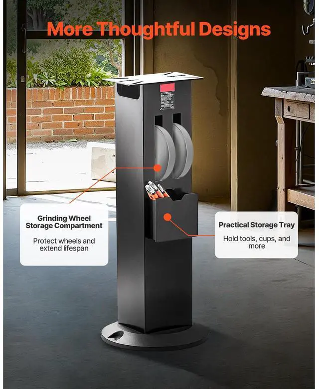 Alt view image 7 of 8 - VEVOR Bench Grinder Stand, Heavy-Duty Bench Grinder and Vise Floor Pedestal with 11" x 6.7" Mounting Plate, Grinding Wheel Storage Compartments & Cast Iron Base, Compatible with Most Bench Grinders