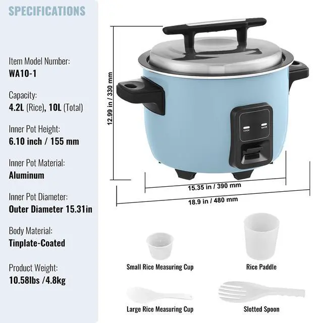 Alt view image 8 of 8 - VEVOR Commercial Rice Cooker 50-Cup Non-Stick Pot 10L 24H Keep Warm Restaurant