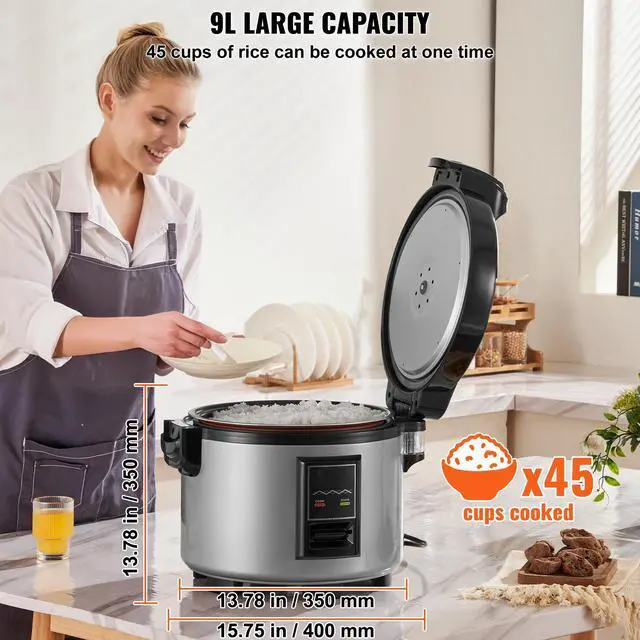 Alt view image 5 of 9 - VEVOR  Commercial Rice Cooker 45-Cup Non-Stick Pot 9L 12H Keep Warm Restaurant