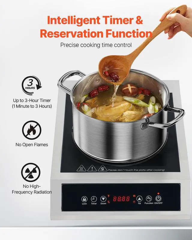 Alt view image 5 of 8 - Portable Commercial Induction Cooktop 3500W Countertop Burner 11 Temp Levels