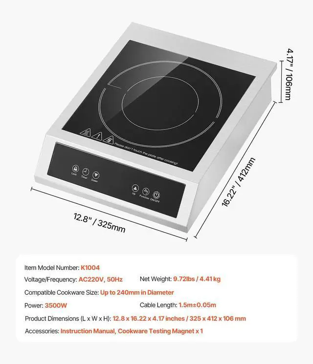 Alt view image 8 of 8 - Portable Commercial Induction Cooktop 3500W Countertop Burner 11 Temp Levels