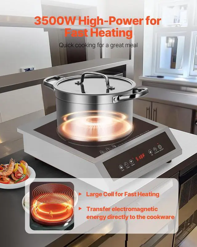 Alt view image 3 of 8 - Portable Commercial Induction Cooktop 3500W Countertop Burner 11 Temp Levels
