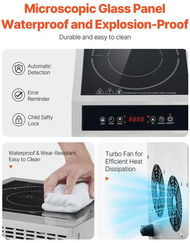 Alt view image 7 of 8 - Portable Commercial Induction Cooktop 3500W Countertop Burner 11 Temp Levels