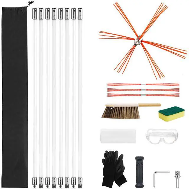 Alt view image 2 of 8 - VEVOR Chimney Sweep Kit, 26 ft Maximum Extendable Length Chimney Brush, Chimneys Cleaning Kit with Bristle Replacements & Goggles, 90° Bendable Fireplace Cleaning Tool, for Square, Rectangle Chimneys