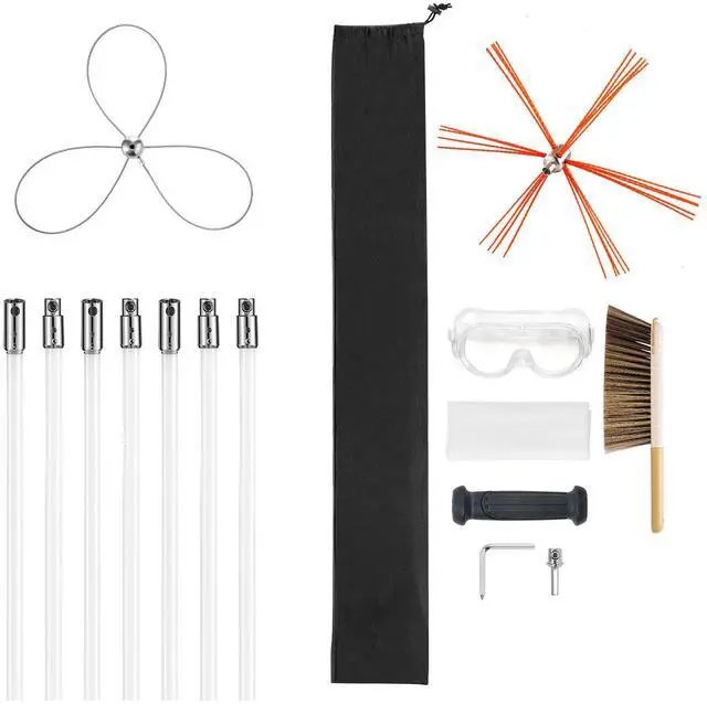 Alt view image 2 of 8 - VEVOR Chimney Sweep Kit, 23 ft Maximum Extendable Length Chimney Brush, Chimney Cleaner Sweeper with Dual Brush Heads, Brush & Goggles, Fireplace Cleaning Tool for Square, Rectangle, Arch Chimneys