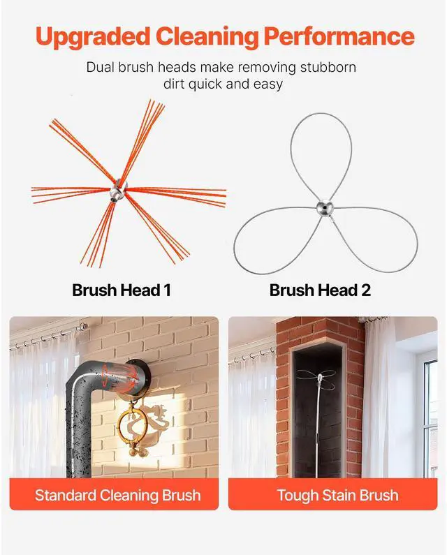 Alt view image 3 of 8 - VEVOR Chimney Sweep Kit, 23 ft Maximum Extendable Length Chimney Brush, Chimney Cleaner Sweeper with Dual Brush Heads, Brush & Goggles, Fireplace Cleaning Tool for Square, Rectangle, Arch Chimneys