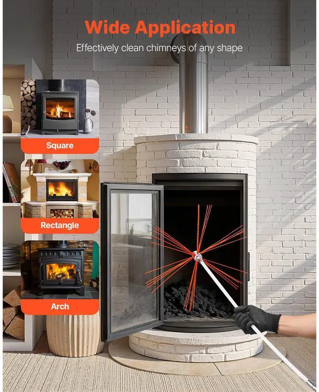 Alt view image 7 of 8 - VEVOR Chimney Sweep Kit, 26 ft Maximum Extendable Length Chimney Brush, Chimneys Cleaning Kit with Bristle Replacements & Goggles, 90° Bendable Fireplace Cleaning Tool, for Square, Rectangle Chimneys