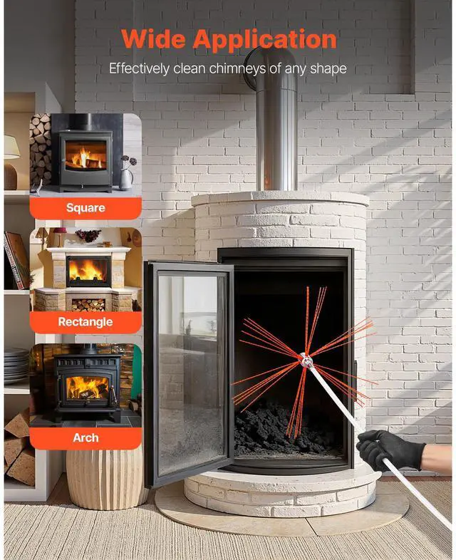 Alt view image 7 of 8 - VEVOR Chimney Sweep Kit, 23 ft Maximum Extendable Length Chimney Brush, Chimney Cleaner Sweeper with Dual Brush Heads, Brush & Goggles, Fireplace Cleaning Tool for Square, Rectangle, Arch Chimneys