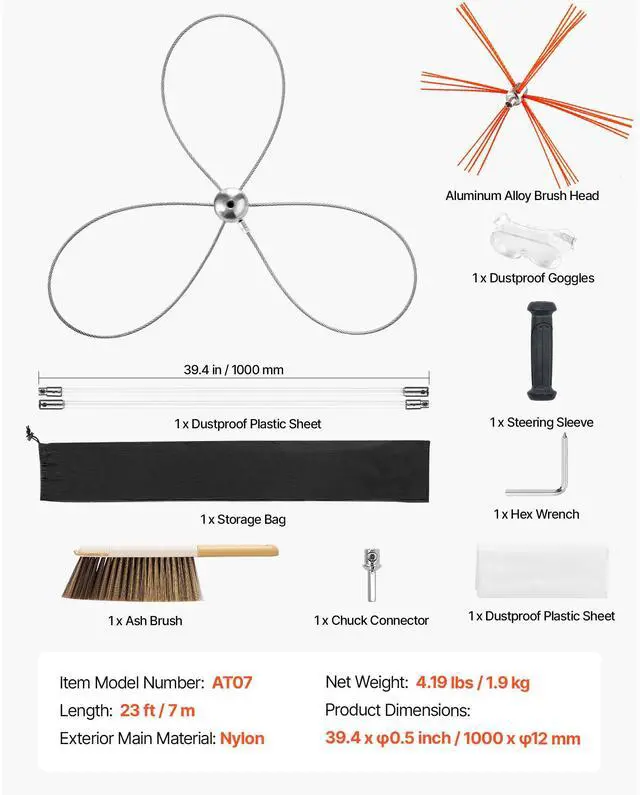 Alt view image 8 of 8 - VEVOR Chimney Sweep Kit, 23 ft Maximum Extendable Length Chimney Brush, Chimney Cleaner Sweeper with Dual Brush Heads, Brush & Goggles, Fireplace Cleaning Tool for Square, Rectangle, Arch Chimneys