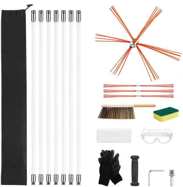 Alt view image 2 of 8 - VEVOR Chimney Sweep Kit, 23 ft Maximum Extendable Length Chimney Brush, Chimneys Cleaning Kit with Bristle Replacements & Goggles, 90° Bendable Fireplace Cleaning Tool, for Square, Rectangle Chimneys