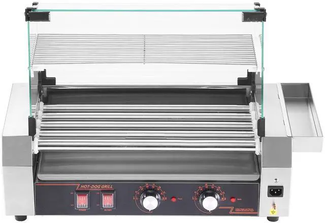 Alt view image 2 of 8 - VEVOR Hot Dog Roller, 12 Hot Dog 5 Rollers, Stainless Steel Sausage Grill Cooker, 750W Commercial Hot Dog Machine with Dual Temp Control, Cover, Side Storage Box, Removable Shelf & Oil Drip Tray