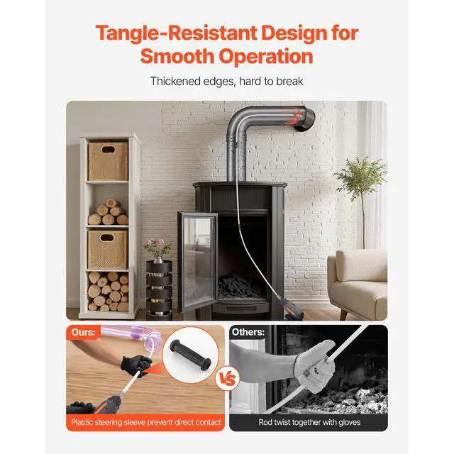 Alt view image 5 of 8 - VEVOR Chimney Sweep Kit, 23 ft Maximum Extendable Length Chimney Brush, Chimneys Cleaning Kit with Bristle Replacements & Goggles, 90° Bendable Fireplace Cleaning Tool, for Square, Rectangle Chimneys