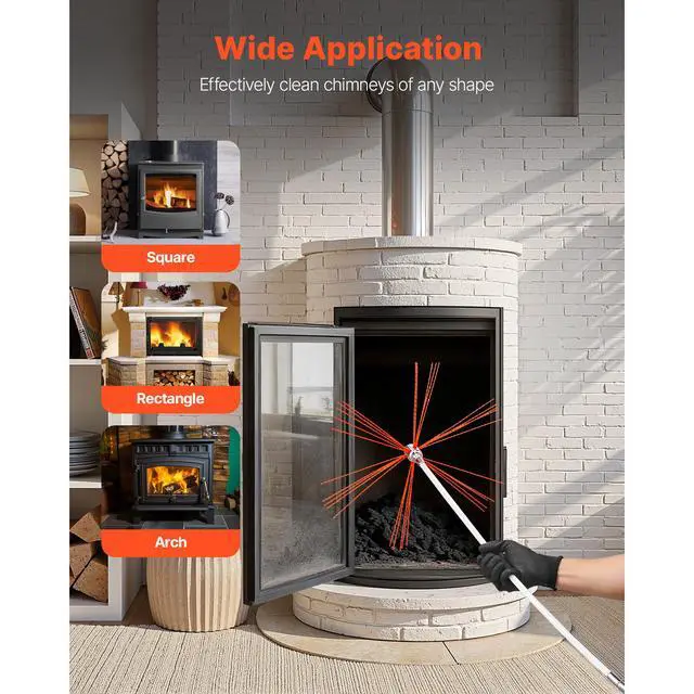 Alt view image 7 of 8 - VEVOR Chimney Sweep Kit, 23 ft Maximum Extendable Length Chimney Brush, Chimneys Cleaning Kit with Bristle Replacements & Goggles, 90° Bendable Fireplace Cleaning Tool, for Square, Rectangle Chimneys