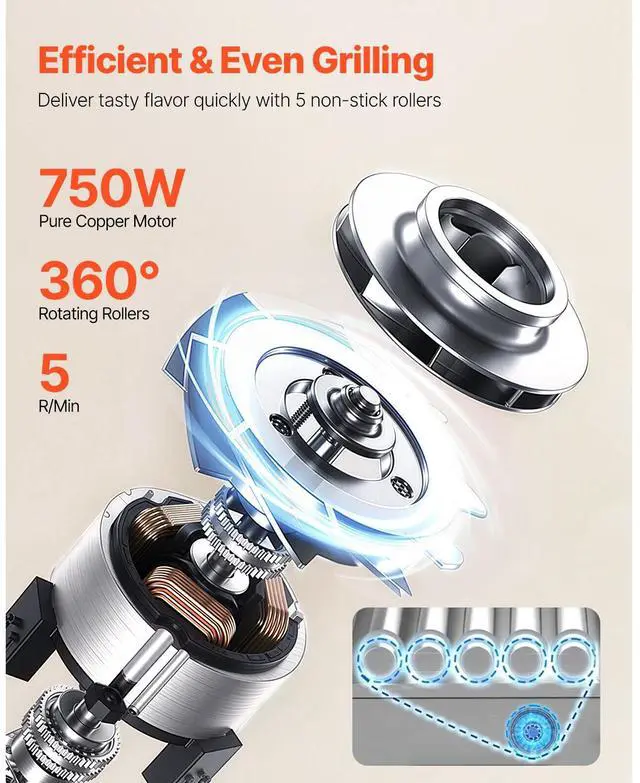 Alt view image 7 of 8 - VEVOR Hot Dog Roller, 12 Hot Dog 5 Rollers, Stainless Steel Sausage Grill Cooker, 750W Commercial Hot Dog Machine with Dual Temp Control, Cover, Side Storage Box, Removable Shelf & Oil Drip Tray