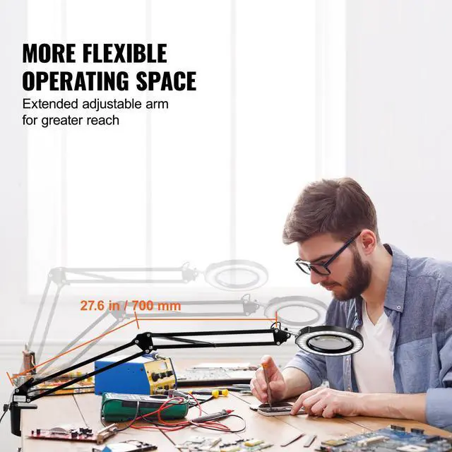 Alt view image 12 of 14 - VEVOR Magnifying Glass with Light and Stand, 5X Magnifying Lamp, 4.3" Glass Lens, Base and Clamp 2-in-1 Desk Magnifier with Light, 64 LED Lights 5 Color Modes, for Close Work Reading Repair Crafts