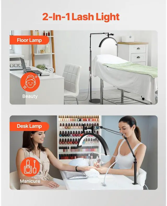Alt view image 2 of 7 - Half Moon Light for Esthetician, 2 in 1 LED Floor and Desk Lamp Lash Light for Eyelash Extensions, Arched Eyelash Lamp with Phone Holder, Remote Control, for Beauty, Skincare, Eyebrows, Tattoo