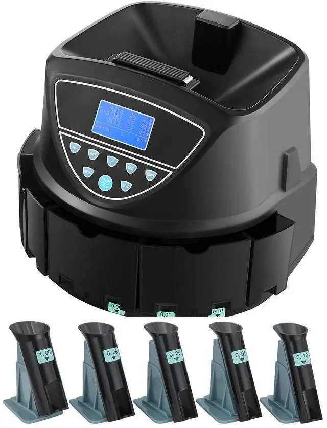 Alt view image 3 of 9 - VEVOR Upgraded Coin Counter & Sorter, Coin Sorter and Wrapper Machine with Intuitive Display, Change Counter for USD Coins 1 5 10 25 $1, Sorts up to 300 Coins/Min, with 5 Coin Tubes and 5 Trays