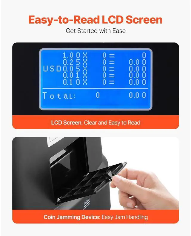 Alt view image 6 of 9 - VEVOR Upgraded Coin Counter & Sorter, Coin Sorter and Wrapper Machine with Intuitive Display, Change Counter for USD Coins 1 5 10 25 $1, Sorts up to 300 Coins/Min, with 5 Coin Tubes and 5 Trays