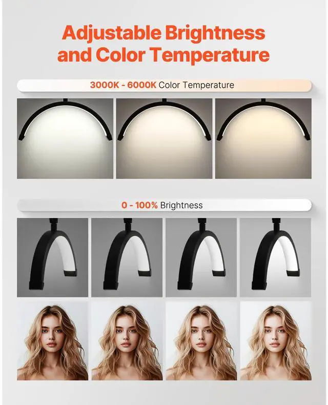 Alt view image 4 of 7 - Half Moon Light for Esthetician, 2 in 1 LED Floor and Desk Lamp Lash Light for Eyelash Extensions, Arched Eyelash Lamp with Phone Holder, Remote Control, for Beauty, Skincare, Eyebrows, Tattoo