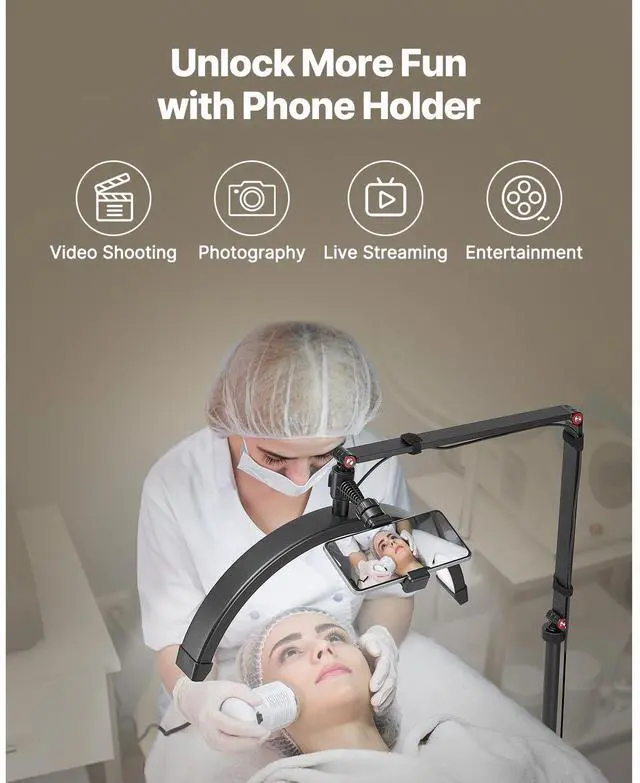 Alt view image 6 of 7 - Half Moon Light for Esthetician, 2 in 1 LED Floor and Desk Lamp Lash Light for Eyelash Extensions, Arched Eyelash Lamp with Phone Holder, Remote Control, for Beauty, Skincare, Eyebrows, Tattoo