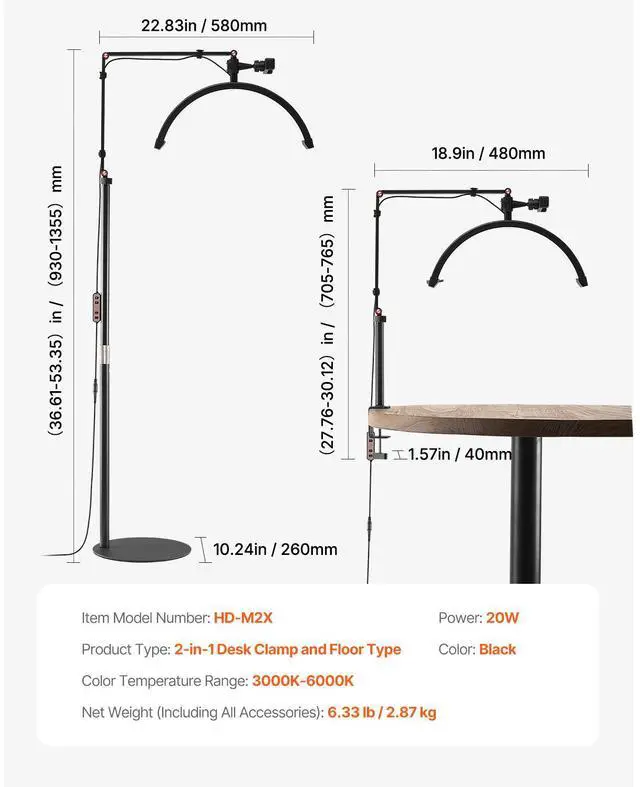 Alt view image 7 of 7 - Half Moon Light for Esthetician, 2 in 1 LED Floor and Desk Lamp Lash Light for Eyelash Extensions, Arched Eyelash Lamp with Phone Holder, Remote Control, for Beauty, Skincare, Eyebrows, Tattoo