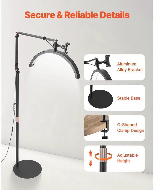 Alt view image 5 of 7 - Half Moon Light for Esthetician, 2 in 1 LED Floor and Desk Lamp Lash Light for Eyelash Extensions, Arched Eyelash Lamp with Phone Holder, Remote Control, for Beauty, Skincare, Eyebrows, Tattoo