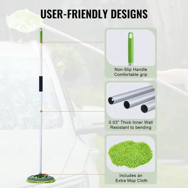 Alt view image 8 of 9 - VEVOR Car Wash Brush 62-Inch Car Washing Brush with Soft Chenille Fiber Mop Mitt