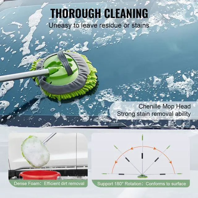 Alt view image 6 of 9 - VEVOR Car Wash Brush 62-Inch Car Washing Brush with Soft Chenille Fiber Mop Mitt