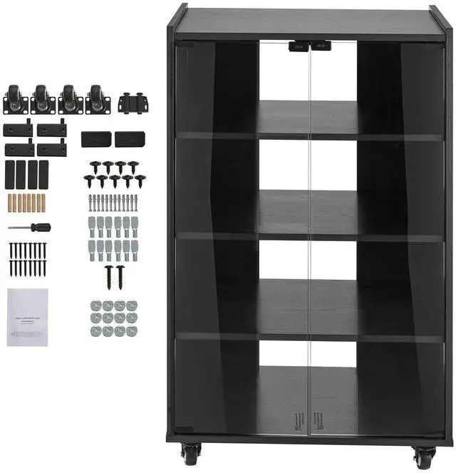 Alt view image 8 of 14 - VEVOR  5-Tier AV Media Stand with Wheels, Wooden Audio-Video Media Stand for DVD Players/Cable Boxes/Games Consoles, Height-Adjustable Media Storage Cabinet for Gaming, Recording Room, Black