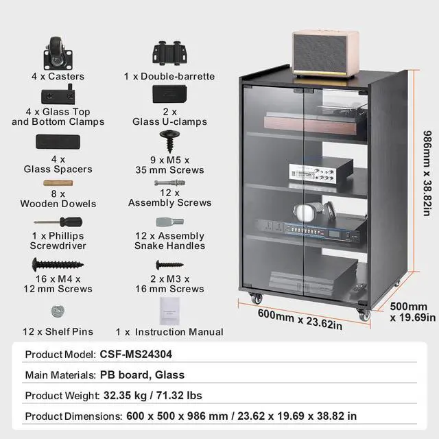 Alt view image 14 of 14 - VEVOR  5-Tier AV Media Stand with Wheels, Wooden Audio-Video Media Stand for DVD Players/Cable Boxes/Games Consoles, Height-Adjustable Media Storage Cabinet for Gaming, Recording Room, Black