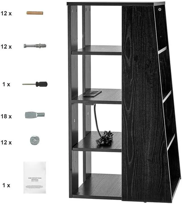 Alt view image 8 of 14 - VEVOR  5-Tier AV Media Stand, Wooden Audio-Video Media Stand for DVD Players/Cable Boxes/Games Consoles, Height-Adjustable Media Storage Cabinet for Gaming, Recording Room, Black