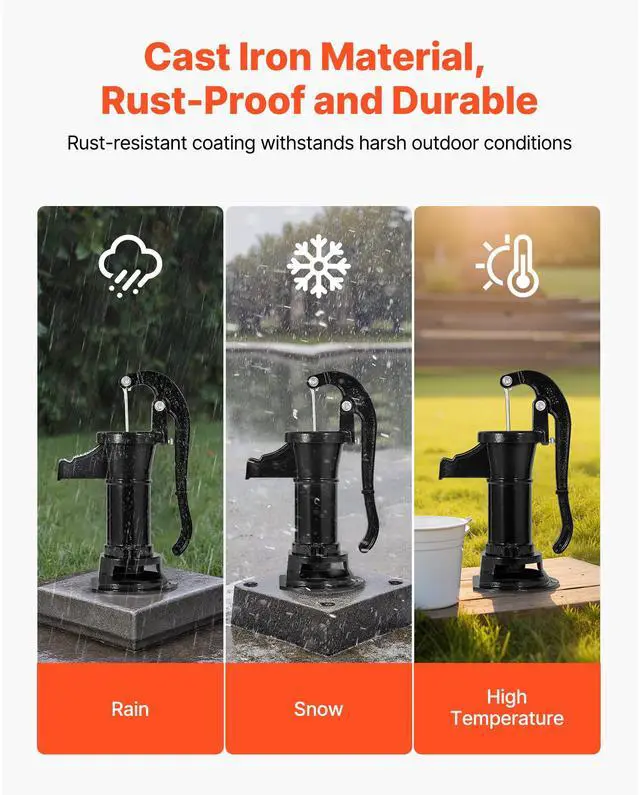 Alt view image 4 of 8 - VEVOR Well Hand Pitcher Pump, 25 ft Maximum Lift, Antique Cast Iron Manual Hand Water Pump, NPT 1-1/4 in Connection, Easy Installation, Old Fashioned for Outdoor Garden, Pond, Backyard, Farm, Black