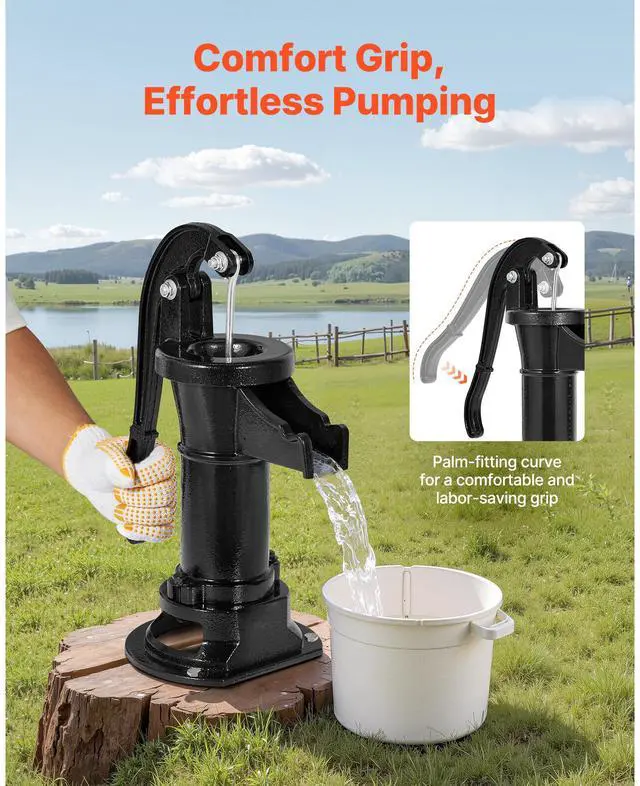 Alt view image 5 of 8 - VEVOR Well Hand Pitcher Pump, 25 ft Maximum Lift, Antique Cast Iron Manual Hand Water Pump, NPT 1-1/4 in Connection, Easy Installation, Old Fashioned for Outdoor Garden, Pond, Backyard, Farm, Black