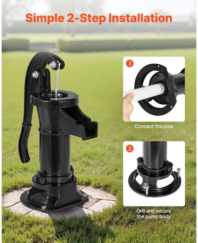 Alt view image 6 of 8 - VEVOR Well Hand Pitcher Pump, 25 ft Maximum Lift, Antique Cast Iron Manual Hand Water Pump, NPT 1-1/4 in Connection, Easy Installation, Old Fashioned for Outdoor Garden, Pond, Backyard, Farm, Black