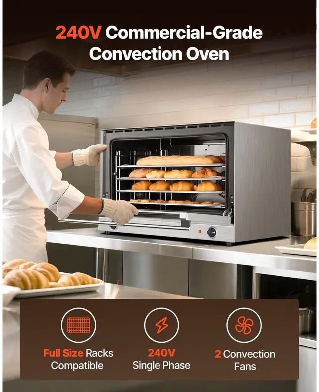 Alt view image 2 of 7 - Commercial Convection Oven, 4.24 cu.ft Conventional Countertop Oven for Full-Size Pans, Electric Convection Ovens with 4 Racks, 360° Hot Air Circulation, for Bakery, Restaurant & Pizza Shop