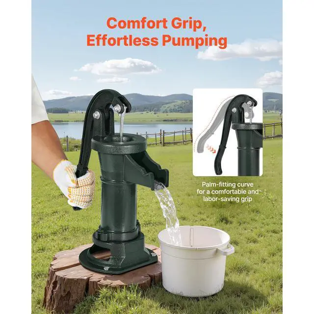 Alt view image 5 of 8 - VEVOR Well Hand Pitcher Pump, 25 ft Maximum Lift, Antique Cast Iron Manual Hand Water Pump, NPT 1-1/4 in Connection, Easy Installation, Old Fashioned for Outdoor Garden, Pond, Backyard, Farm, Green