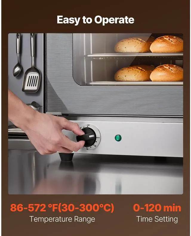 Alt view image 6 of 7 - Commercial Convection Oven, 4.24 cu.ft Conventional Countertop Oven for Full-Size Pans, Electric Convection Ovens with 4 Racks, 360° Hot Air Circulation, for Bakery, Restaurant & Pizza Shop