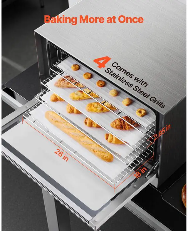 Alt view image 5 of 7 - Commercial Convection Oven, 4.24 cu.ft Conventional Countertop Oven for Full-Size Pans, Electric Convection Ovens with 4 Racks, 360° Hot Air Circulation, for Bakery, Restaurant & Pizza Shop