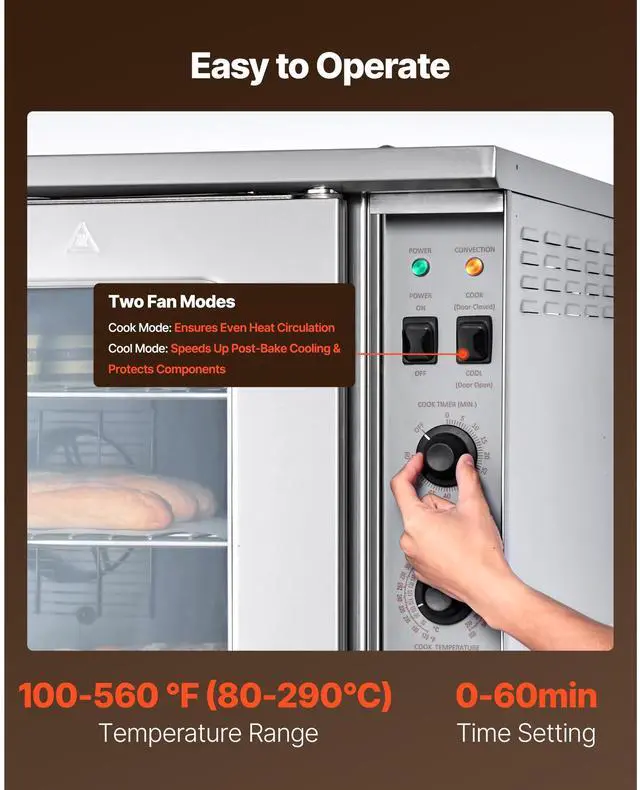 Alt view image 6 of 7 - Double Deck Gas Convection Oven, 14 cu.ft Full-Size Commercial Convection Oven, 40,000 BTU x 2 Powerful Burners, Natural Gas Commercial Ovens with Two Fan Modes, for Bakery, Restaurant & Kitchen