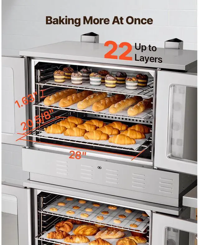 Alt view image 5 of 7 - Double Deck Gas Convection Oven, 14 cu.ft Full-Size Commercial Convection Oven, 40,000 BTU x 2 Powerful Burners, Natural Gas Commercial Ovens with Two Fan Modes, for Bakery, Restaurant & Kitchen