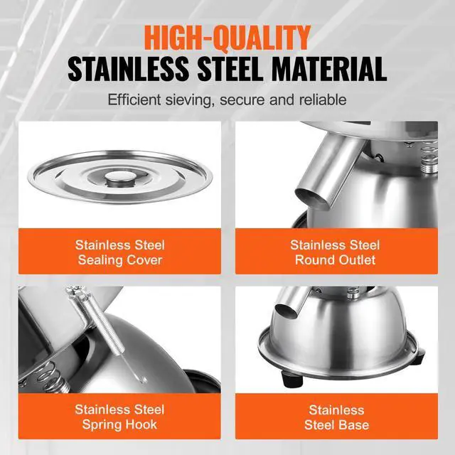 Alt view image 9 of 14 - Automatic Electric Vibrating Sieve, Stainless Steel Sifter Shaker Machine with 40+60 Mesh, 45W Automatic Powder Sifter Machine Countertop, Electric Sieve Shaker for Flour Powers, Mungbean, Rice