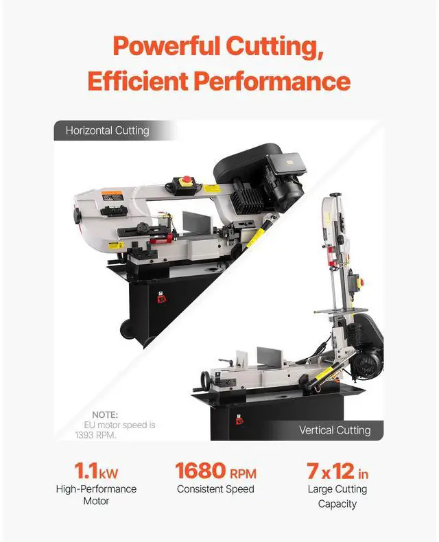 Alt view image 2 of 7 - Metal Horizontal Band Saw, 7 x 12 in Rectangular Cutting Capacity, 110/220V Metal Vertical Cutting Bandsaw with 1.1 kW Motor, 0-45° Angle Adjustment, Variable Speed, for Metal, Wood, and Plastic