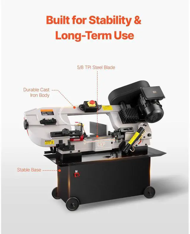 Alt view image 5 of 7 - Metal Horizontal Band Saw, 7 x 12 in Rectangular Cutting Capacity, 110/220V Metal Vertical Cutting Bandsaw with 1.1 kW Motor, 0-45° Angle Adjustment, Variable Speed, for Metal, Wood, and Plastic