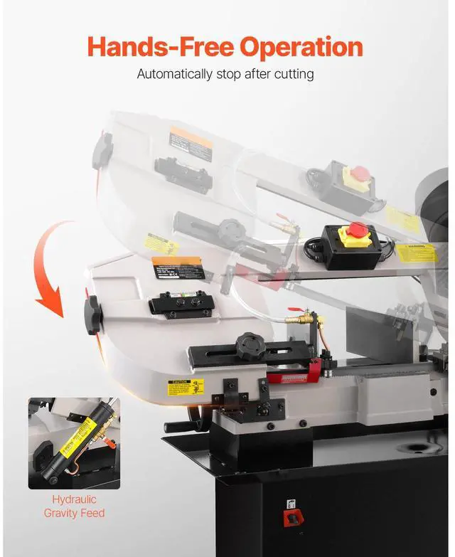 Alt view image 6 of 7 - Metal Horizontal Band Saw, 7 x 12 in Rectangular Cutting Capacity, 110/220V Metal Vertical Cutting Bandsaw with 1.1 kW Motor, 0-45° Angle Adjustment, Variable Speed, for Metal, Wood, and Plastic