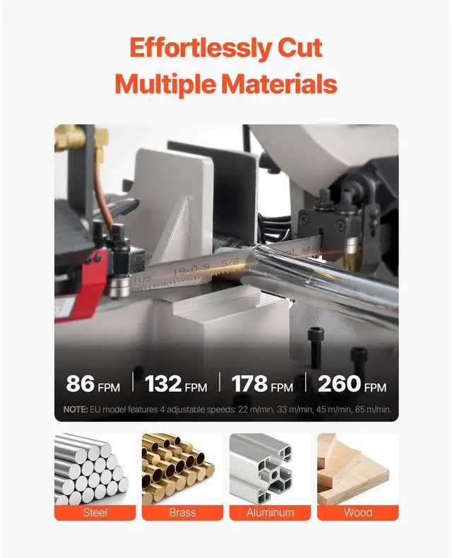 Alt view image 3 of 7 - Metal Horizontal Band Saw, 7 x 8.25 in Rectangular Cutting Capacity, 110/220V Vertical Cutting Bandsaw with 1.1 kW Motor, 0-45° Angle Adjustment, Variable Speed, for Metal, Wood, and Plastic