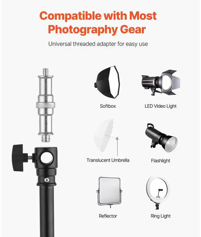 Alt view image 9 of 14 - VEVOR Air Cushioned Aluminum Photography Light Stand with Boom Arm Adjustable